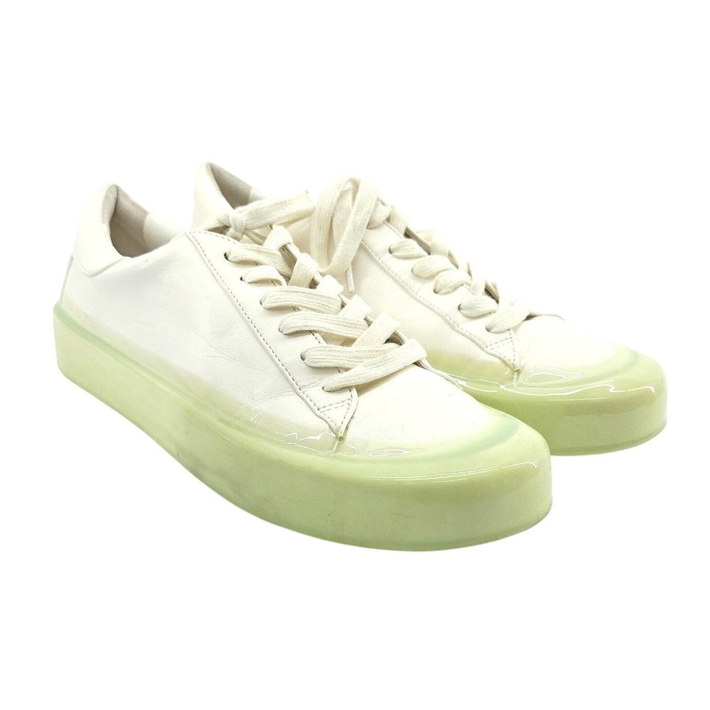 Vince Womens Leather Sneakers White Translucent Sage Sole - Size 6